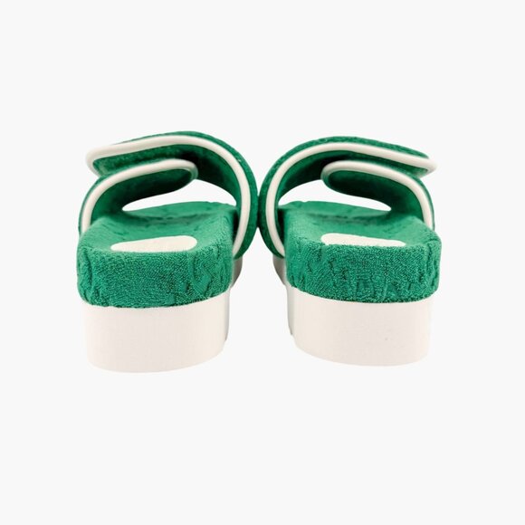 Gucci x Adidas GG Platform Slide Sandals EU 37 US 7 Green Monogram Terry Mule - Picture 7 of 12